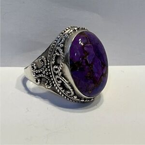 STUNNING Vintage Purple Turqoise 925 Sterling Silver Ornate Ring Sz 9